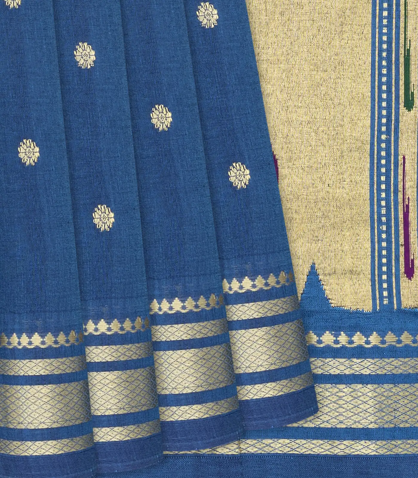 Blue Handloom Paithani Cotton Saree