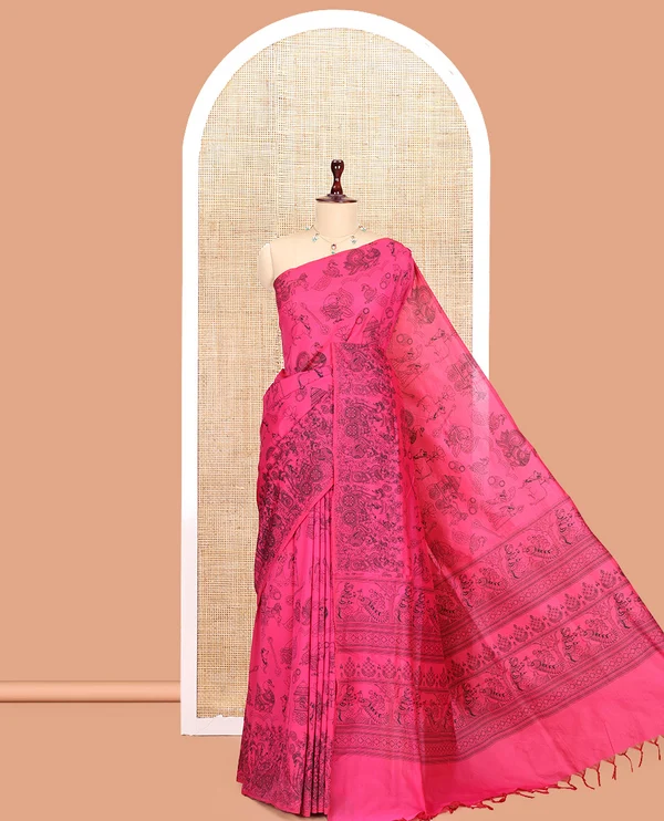 Borderless Pink South Cotton Saree,