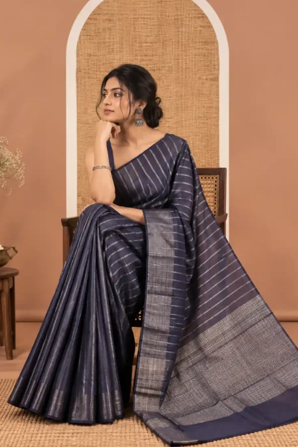 Blue Tussar Silk Saree