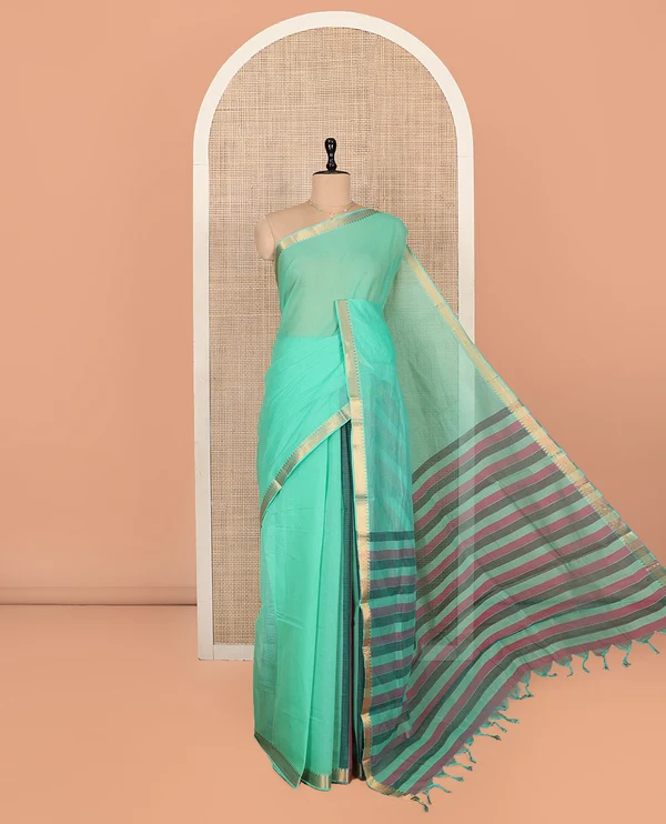 Green Plain Andhra Cotton Saree Featuring