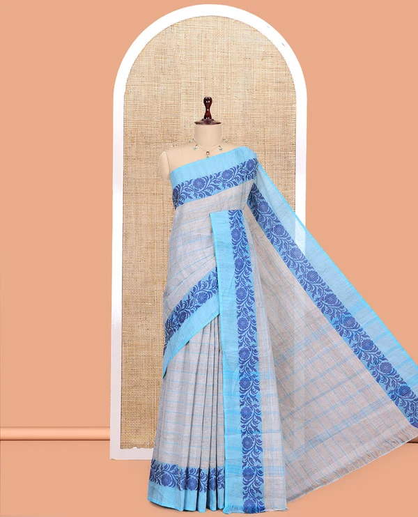 Grey Striped Handloom Mercerised Cotton
