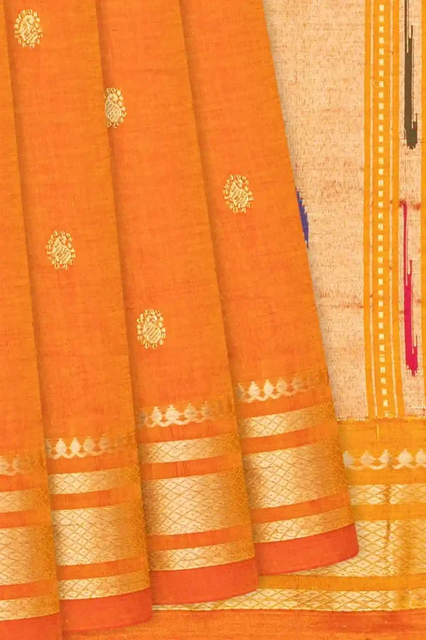 Orange Handloom Paithani Cotton Saree