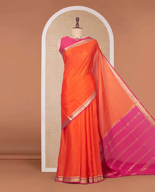 Orange Plain Mysore Silk Saree,