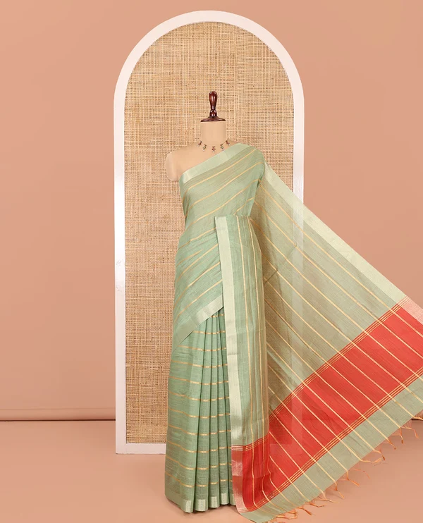 Pista Green Semi-Silk Cotton Saree