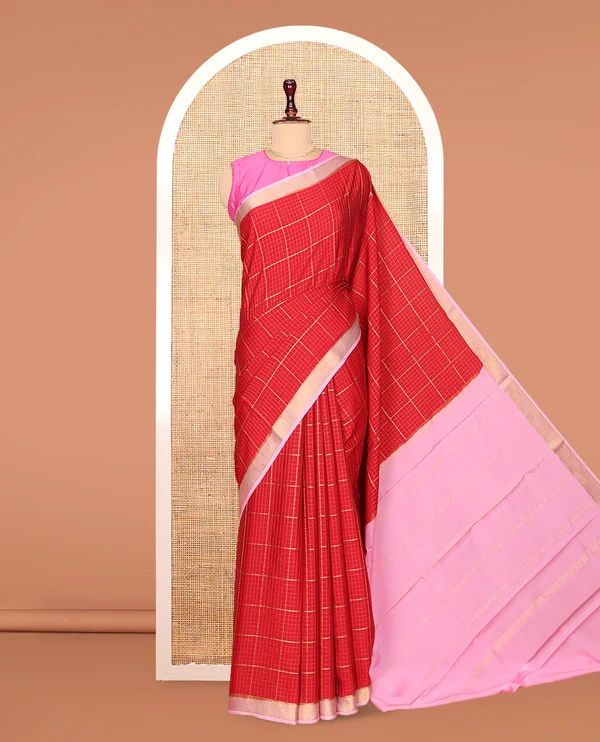 Red Mysore Silk Saree,