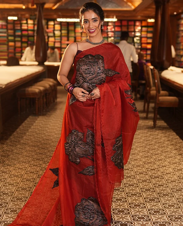 Red Turkey Organza Saree
