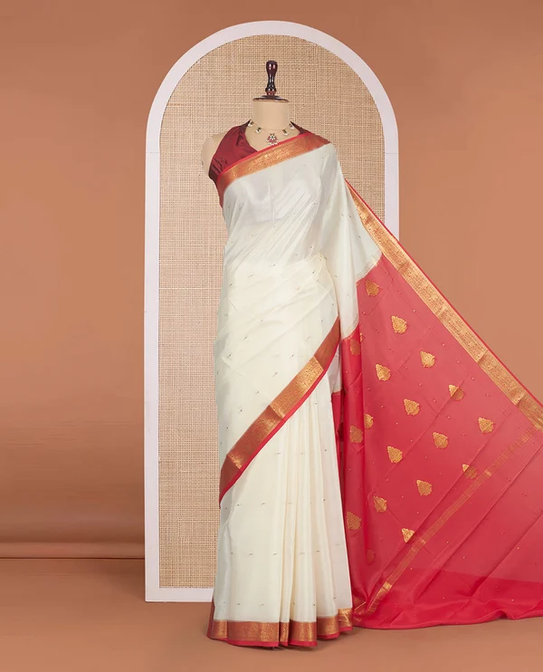 White Mysore Silk Saree