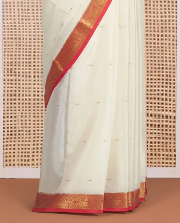 White Mysore Silk Saree - Image 3