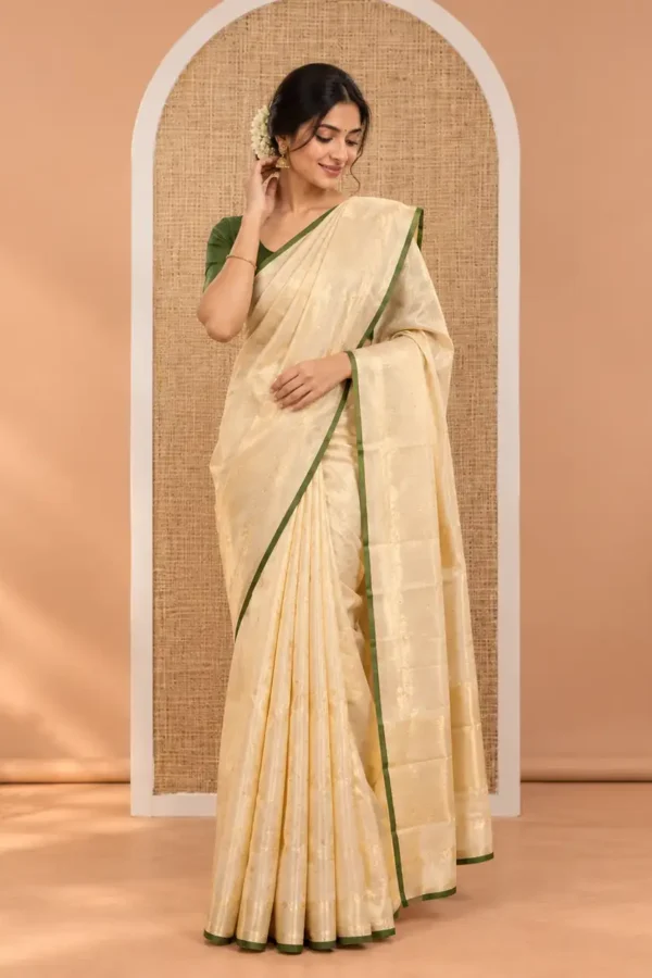 Borderless Gold Kanchipuram Designer Silk Saree