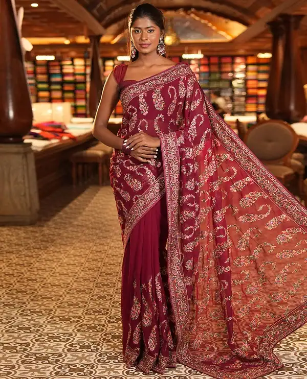 Brown Chiffon Banarasi Saree – Elegant Traditional Wear