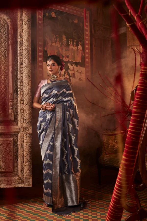 Grey Banarasi Silk Saree