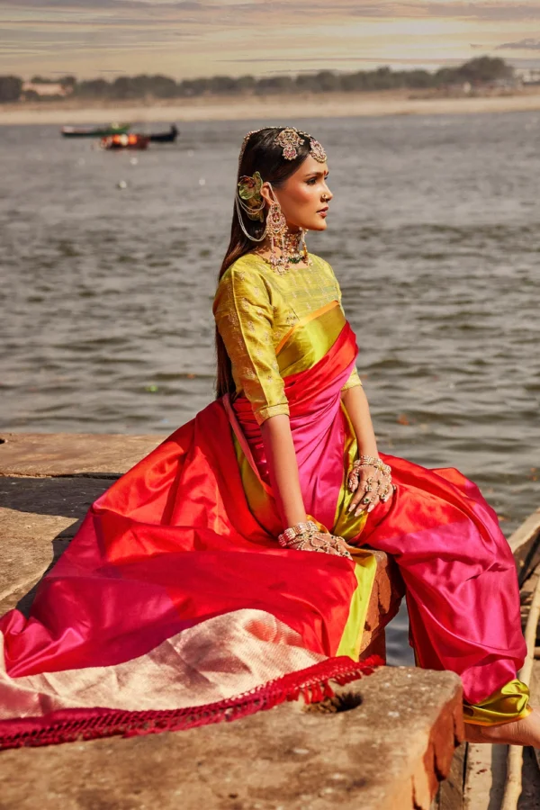 Pink Banarasi Satin Silk Saree