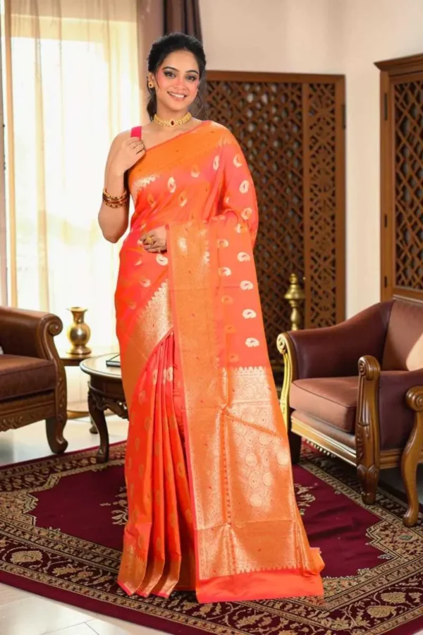 Orange Semi Katan Silk Saree – Traditional Ethnic Wear