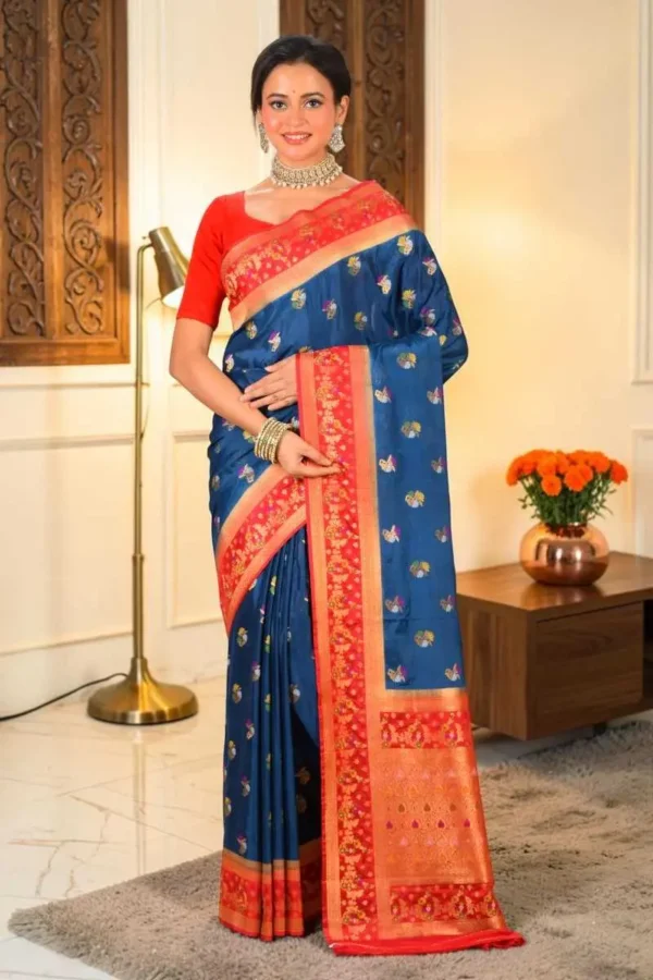 Blue Semi Katan Silk Saree – Traditional Ethnic Wear