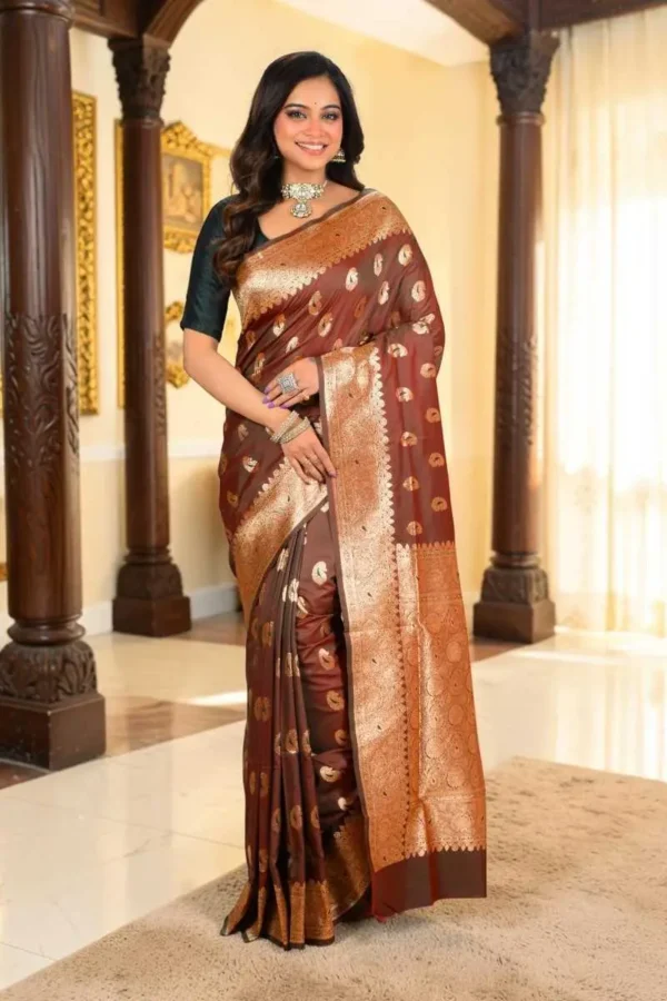 Brown Semi Katan Silk Saree – Traditional Ethnic Wear
