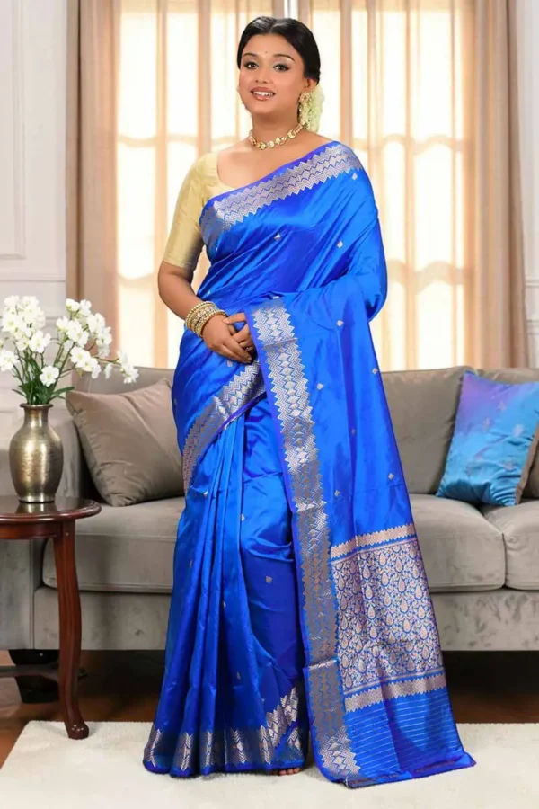 Dark Blue Pure Katan Silk Saree – Traditional Ethnic Wear