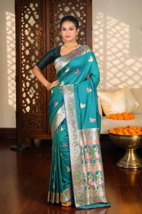 Blue Pure Katan Silk Saree – Traditional Ethnic Wear