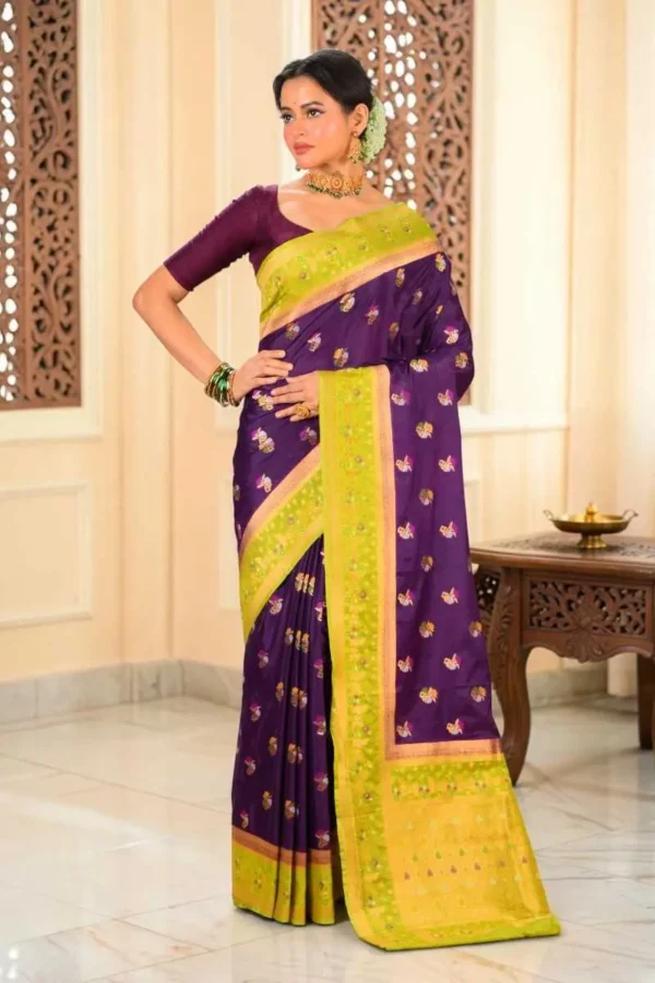 Purple Semi Katan Silk Saree – Traditional Ethnic Wear