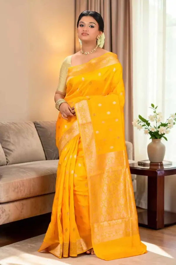 Yellow Pure Katan Silk Saree – Traditional Ethnic Wear