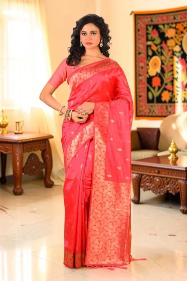 Red Semi Katan Silk Saree – Traditional Ethnic Wear