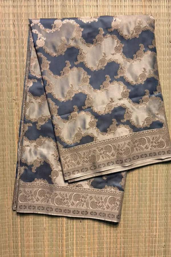 Beige and Elephant Grey Rangkaat Pure Mashru Silk Saree