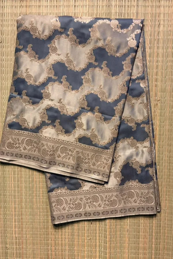 Beige and Elephant Grey Rangkaat Pure Mashru Silk Saree