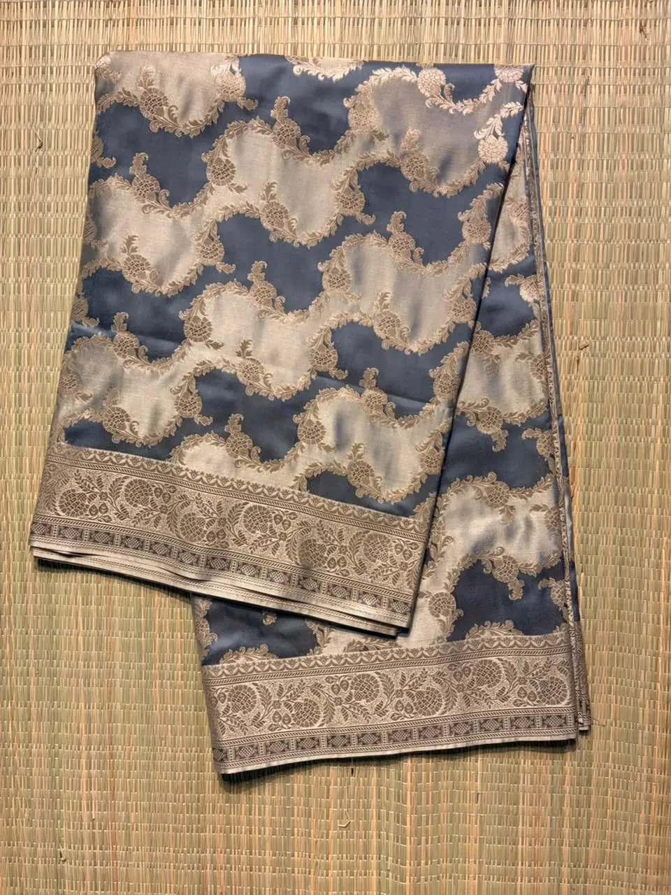 Beige and Elephant Grey Rangkaat Pure Mashru Silk Saree
