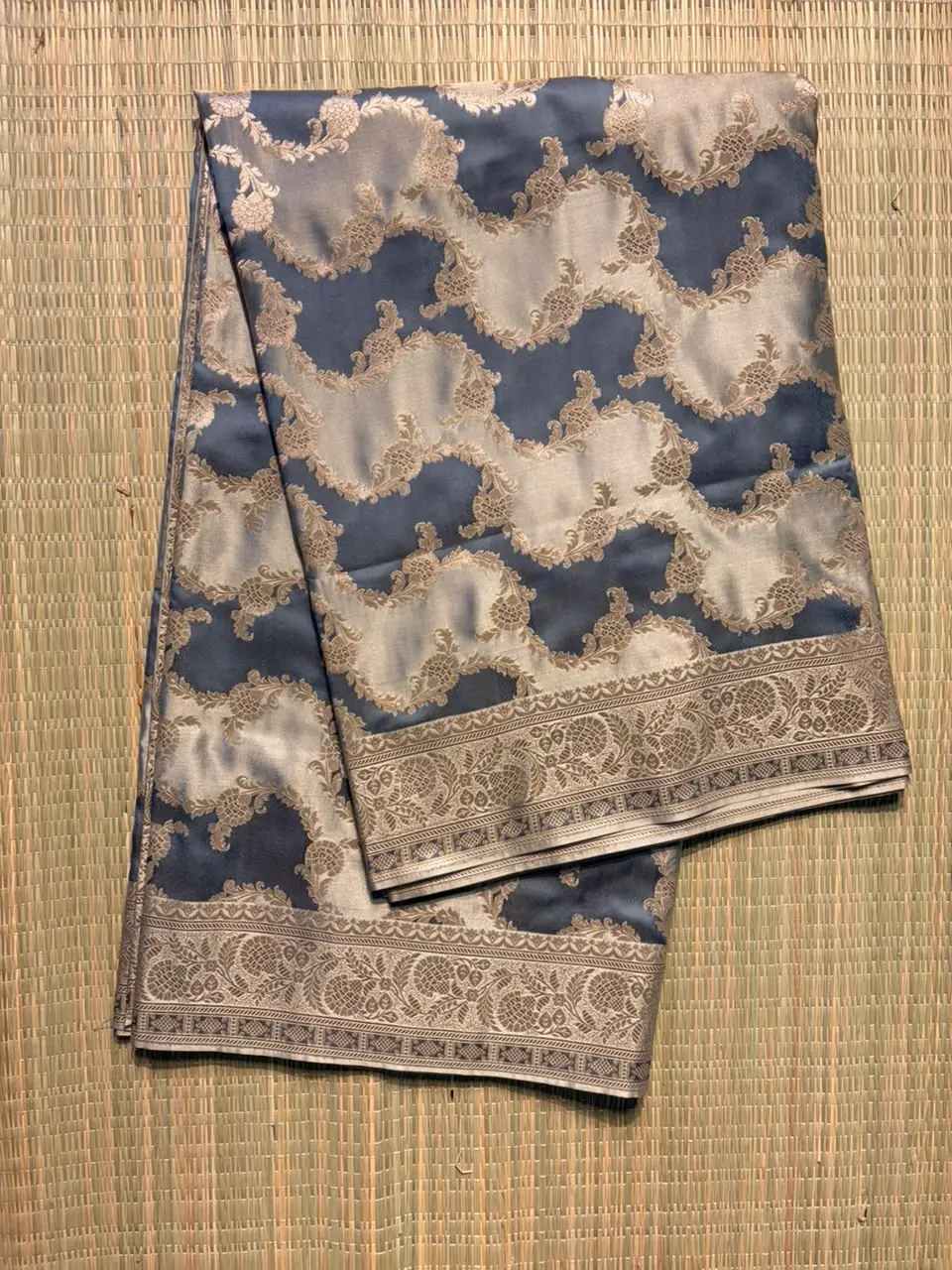 Beige and Elephant Grey Rangkaat Pure Mashru Silk Saree