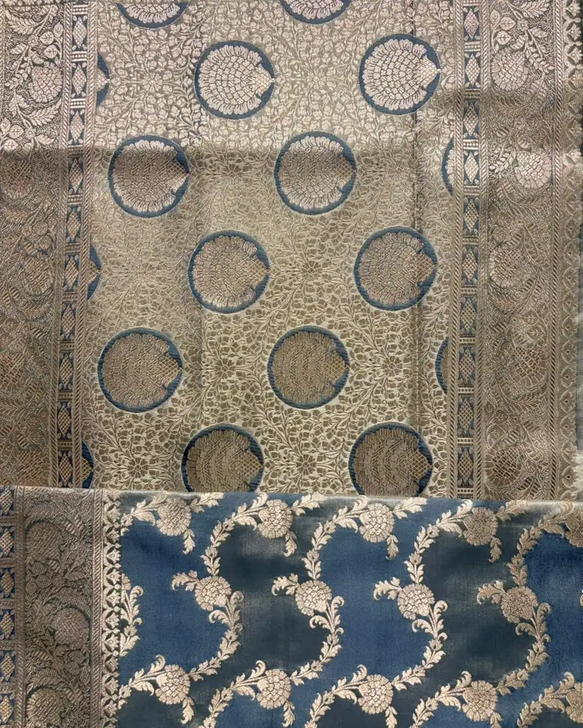 Beige and Elephant Grey Rangkaat Pure Mashru Silk Saree - Image 2