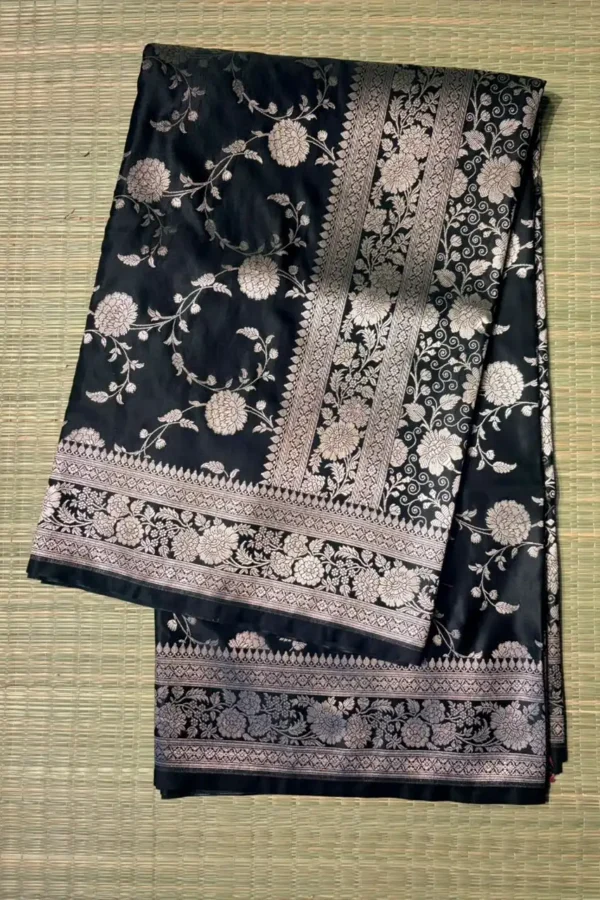 Black Pure Mashru Silk Saree