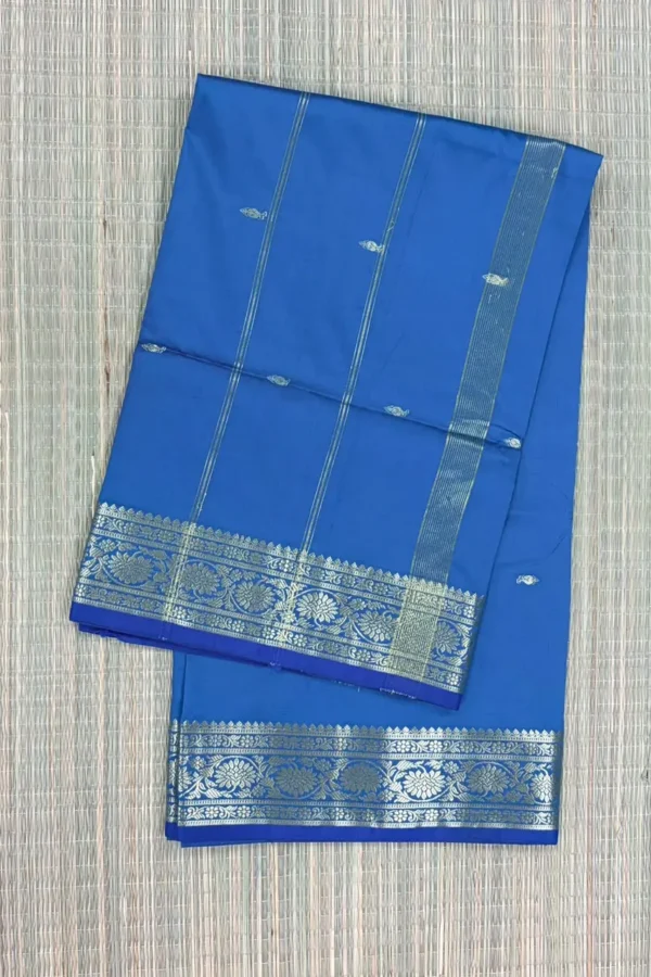 Blue Semi Silk Saree with Royal Blue Piping Border