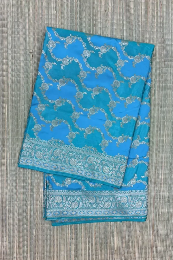Blue and Turquoise Green Rangkaat Pure Mashru Silk Saree