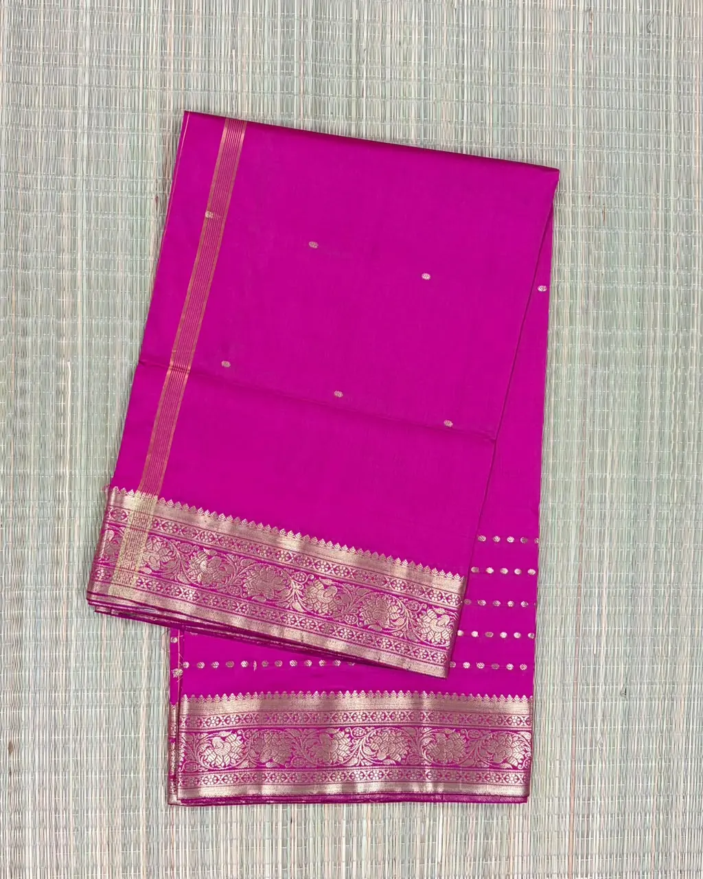 Bright Pink Butta Semi Silk Saree