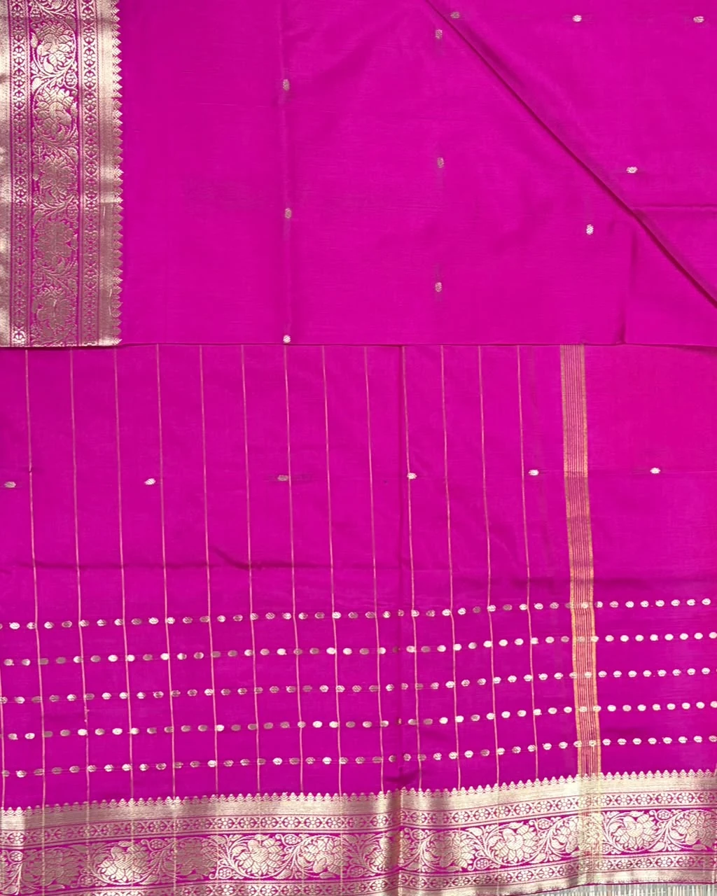 Bright Pink Butta Semi Silk Saree - Image 2