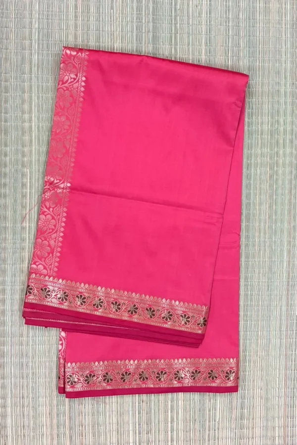 Bright Pink Semi Silk Saree with Red Piping Border