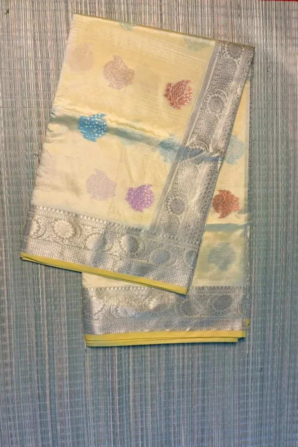 Butter Yellow Meenakari Pure Dupion Silk Saree