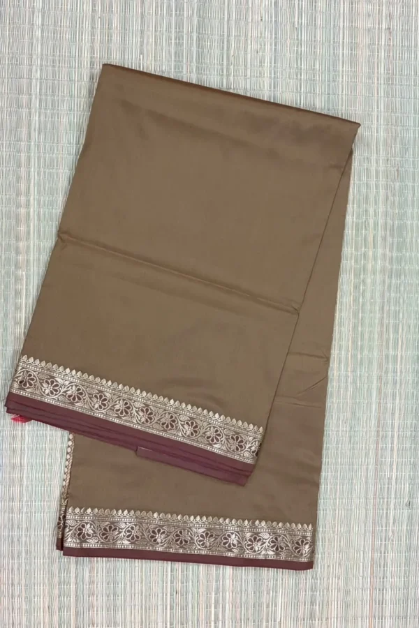 Dark Beige Semi Silk Saree with Coffee Brown Piping1