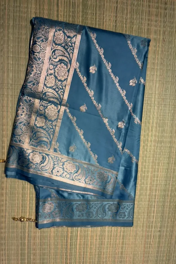 Dark Grey and Cement Grey Pure Mashru Silk Saree