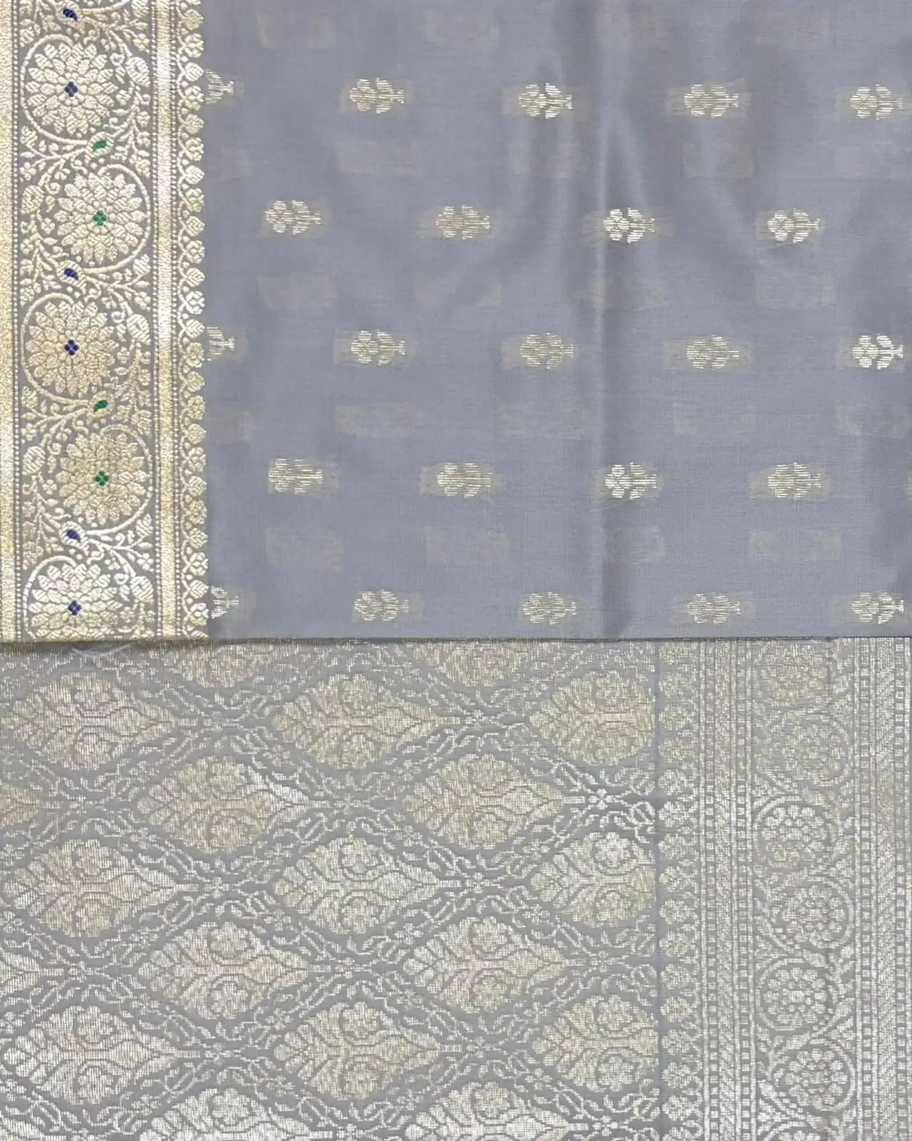 Elephant Grey Pure Mashru Silk Saree - Image 2