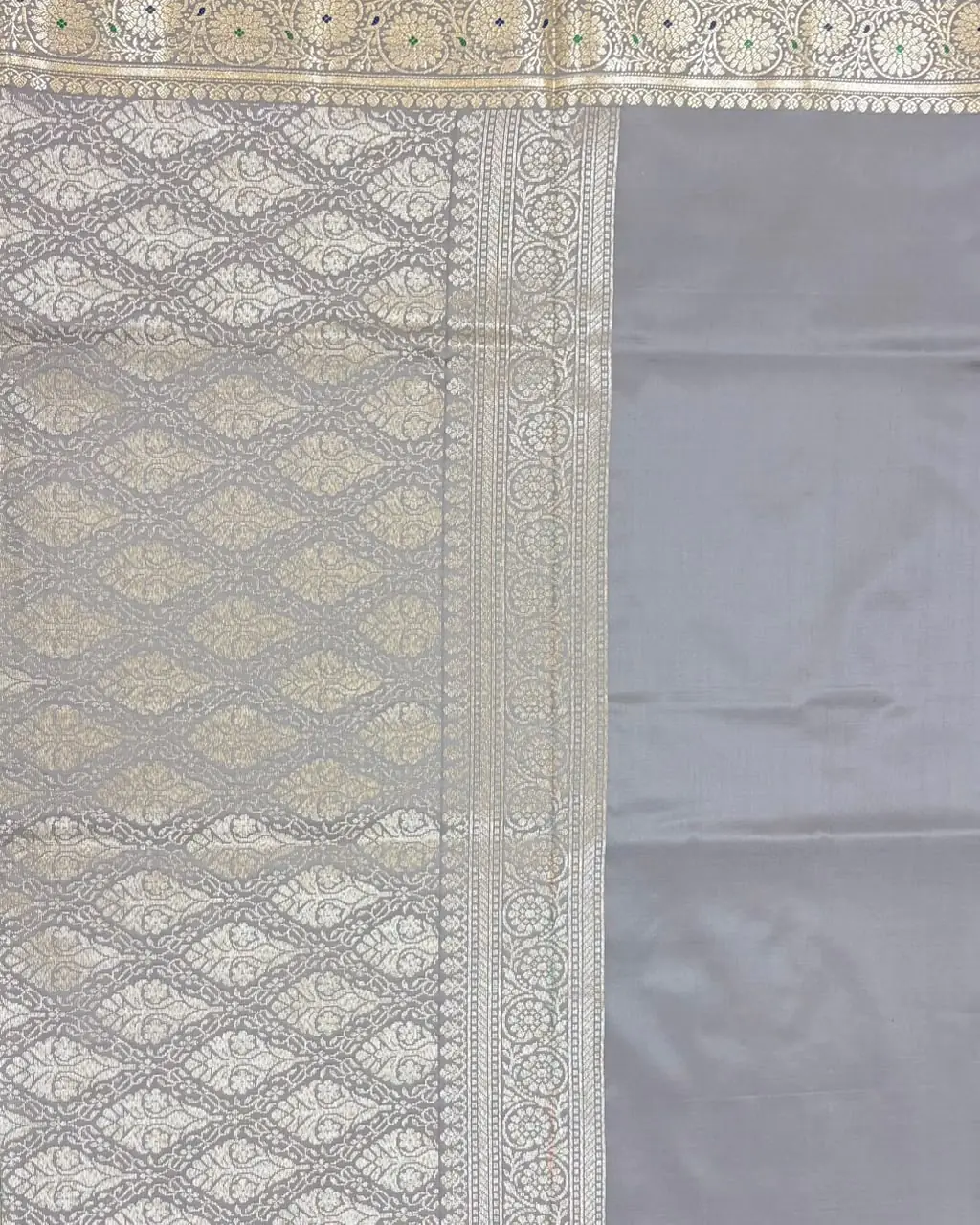 Elephant Grey Pure Mashru Silk Saree - Image 3