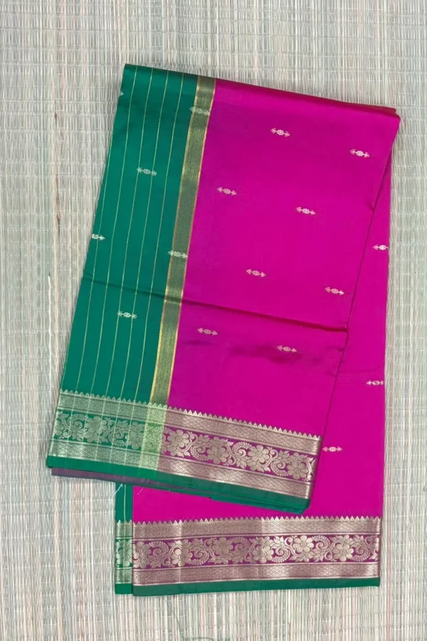 Green and Pink Semi Silk Saree