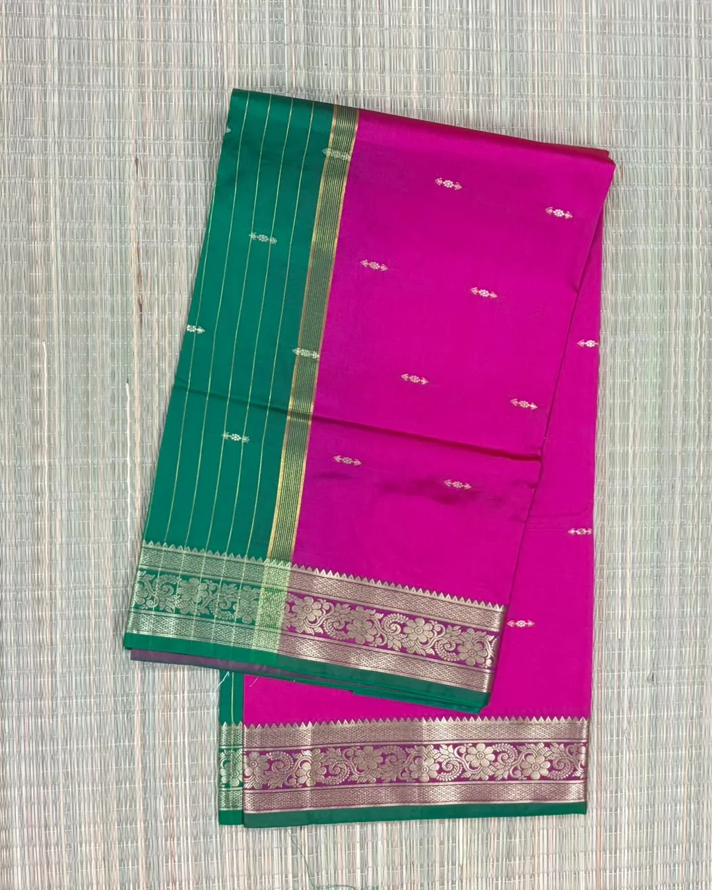 Green and Pink Semi Silk Saree