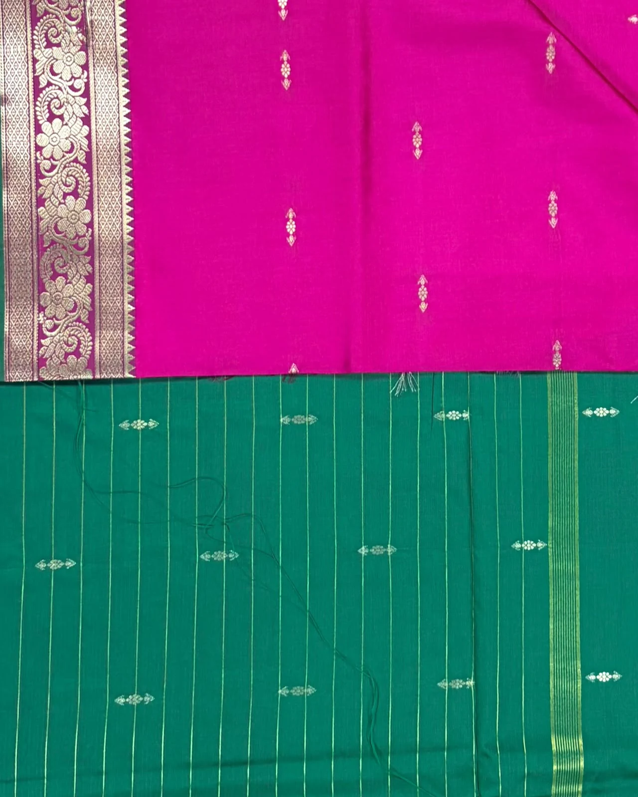 Green and Pink Semi Silk Saree - Image 3