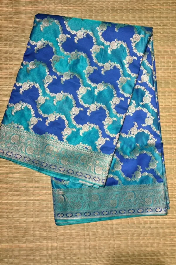 Ink Blue and Turquoise Blue Rangkaat Pure Mashru Silk Saree
