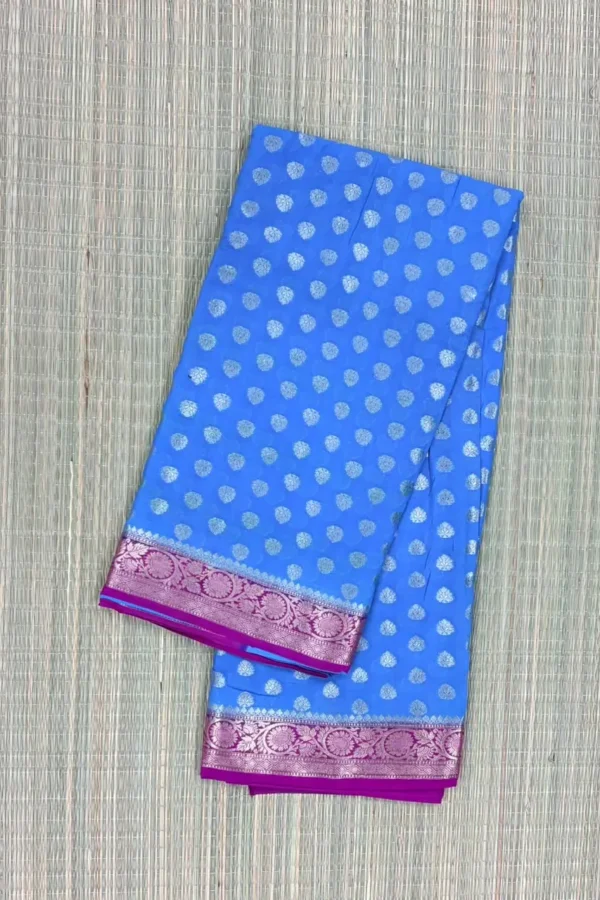 Krishna Blue Semi Chiffon Saree with Dark Pink Border