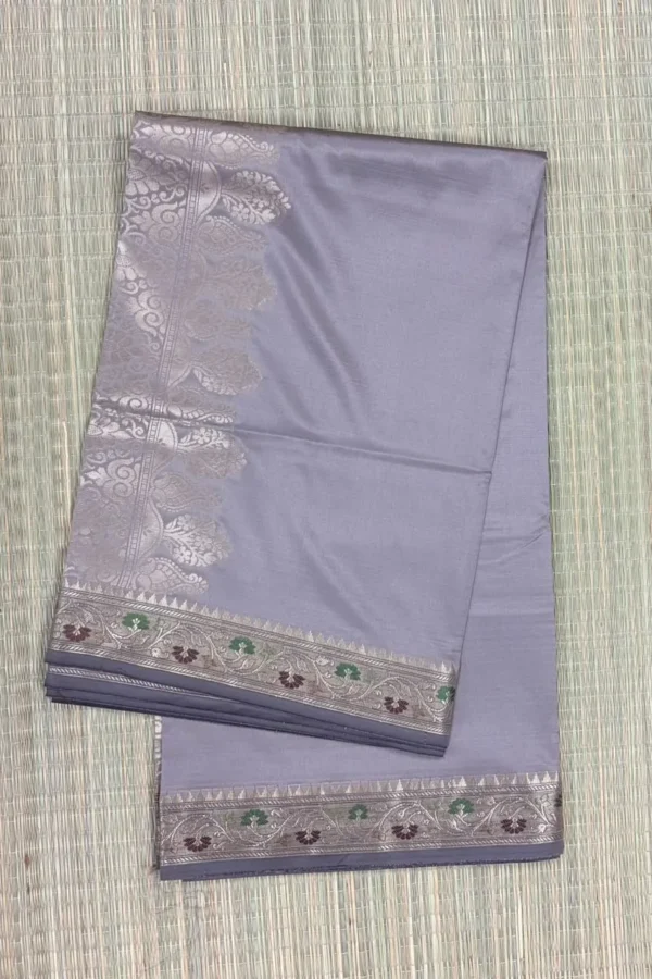Light Beige Grey Semi Silk Saree