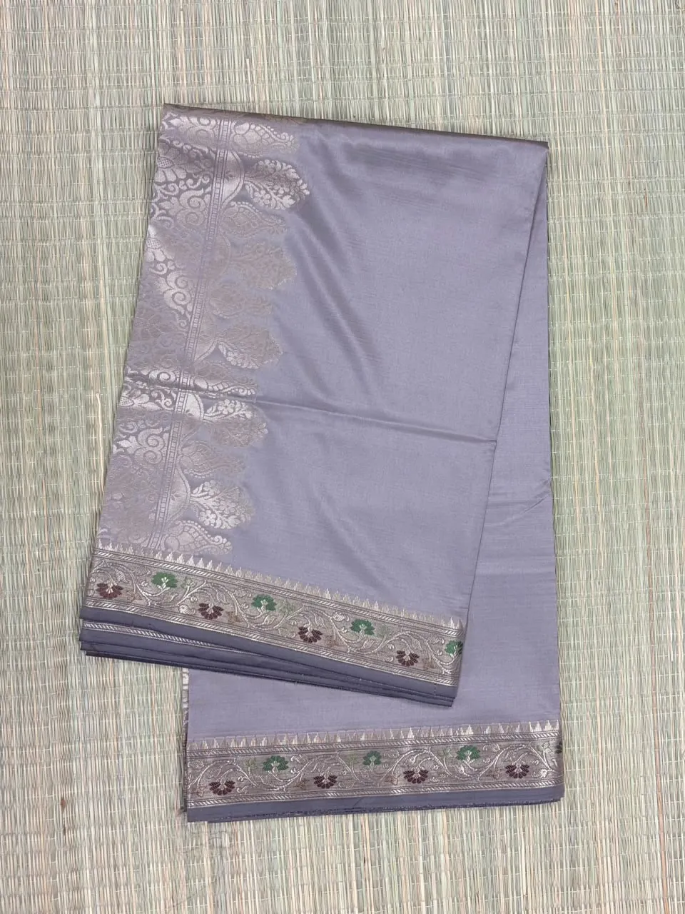 Light Beige Grey Semi Silk Saree