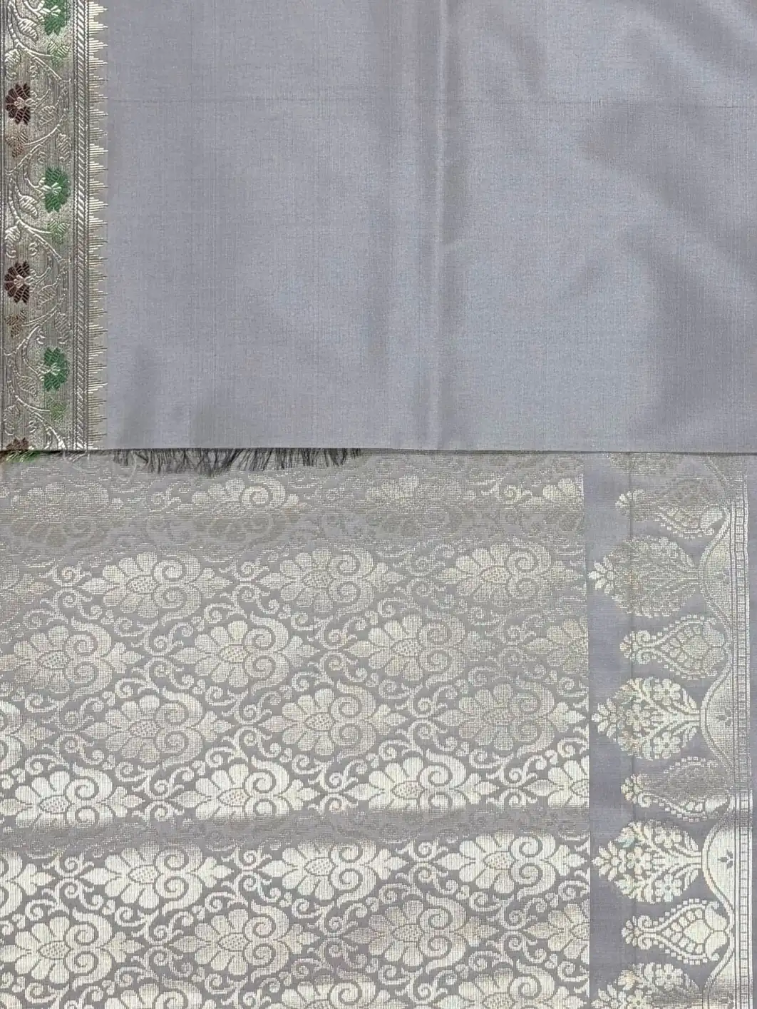 Light Beige Grey Semi Silk Saree - Image 2