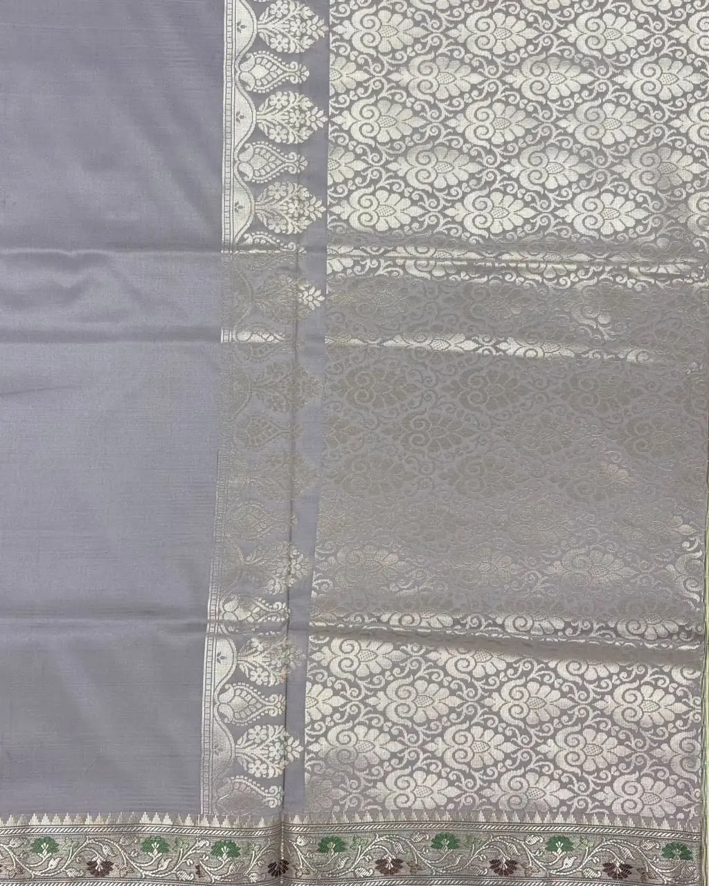 Light Beige Grey Semi Silk Saree - Image 3