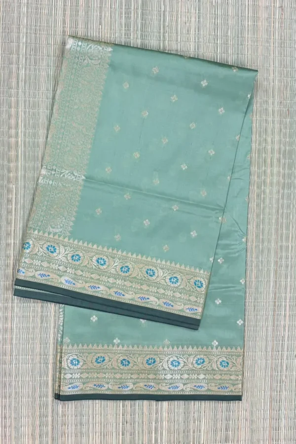 Light Green Pure Mashru Silk Saree with Bottle Green Piping Border